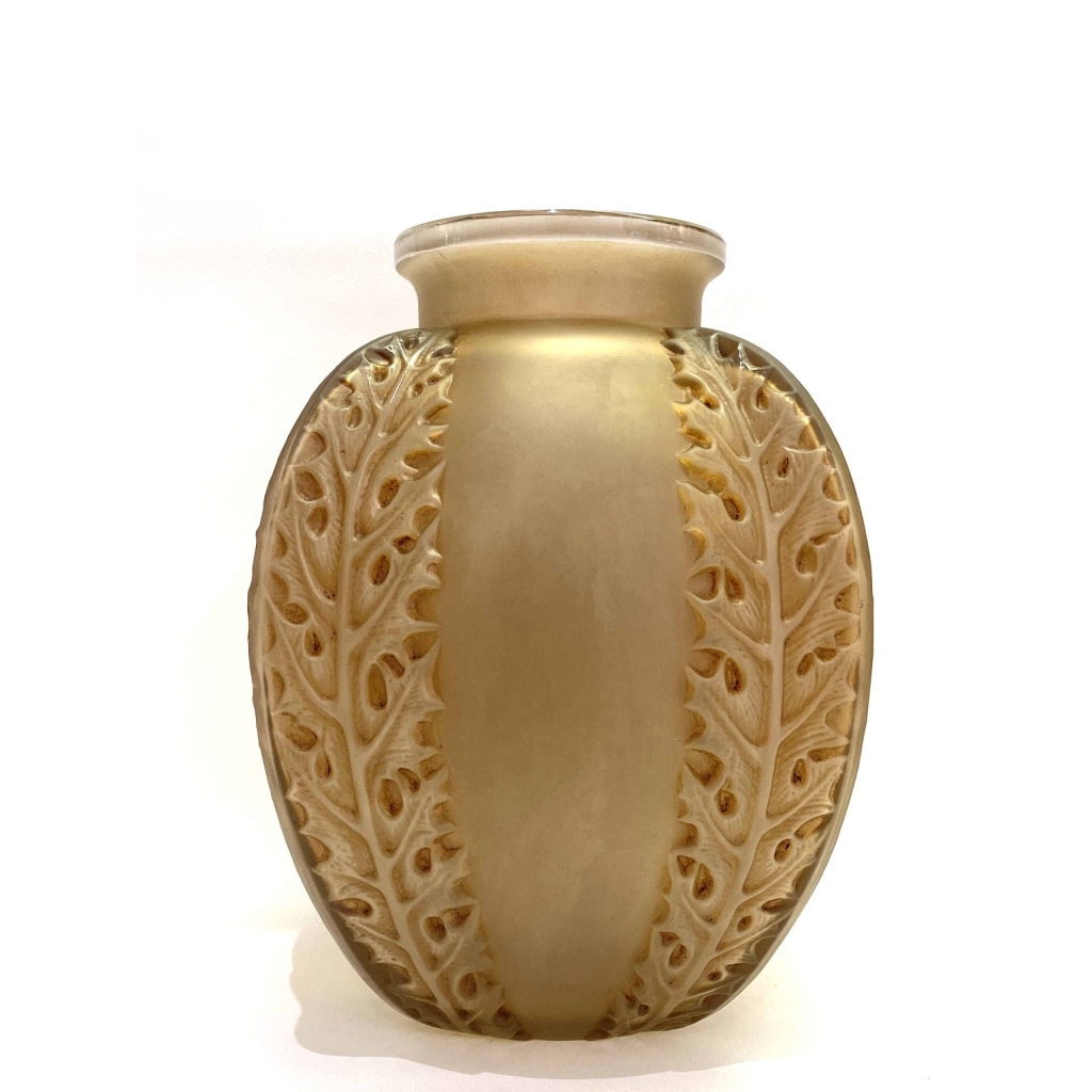 Vase "Chardons" verre blanc patiné sépia de René LALIQUE