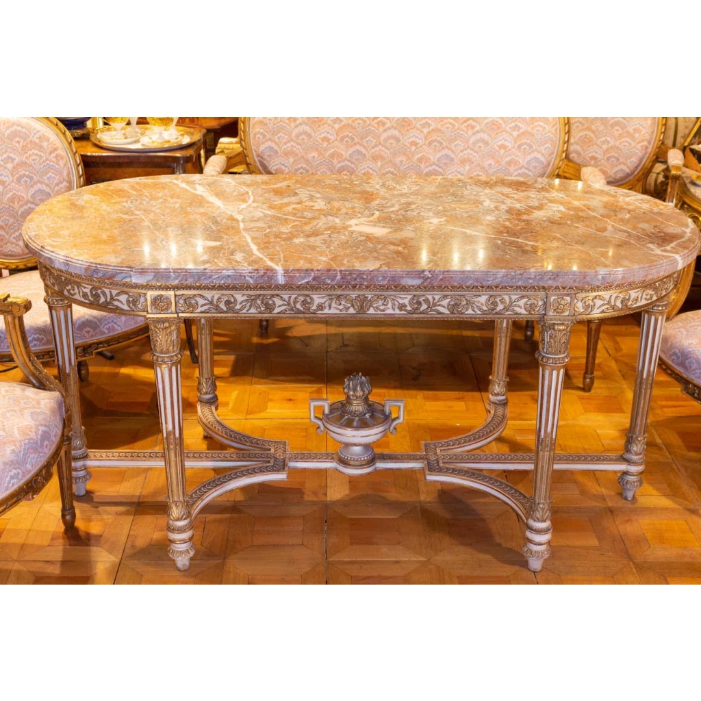 Table de style Louis XVI dessus de marbre rose fin 19e siècle | Biron ||||||||