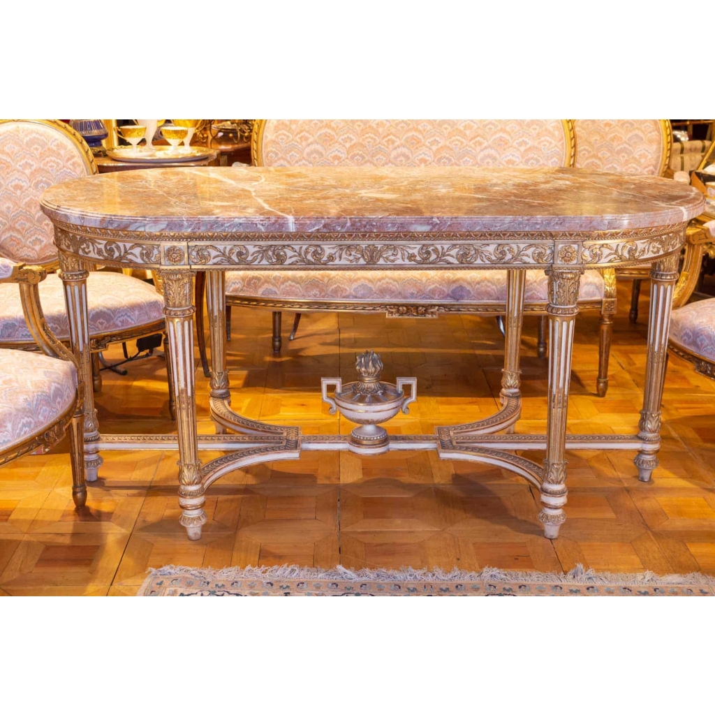 Table de style Louis XVI dessus de marbre rose fin 19e siècle | Biron Table de style Louis XVI dessus de marbre rose fin 19e siècle