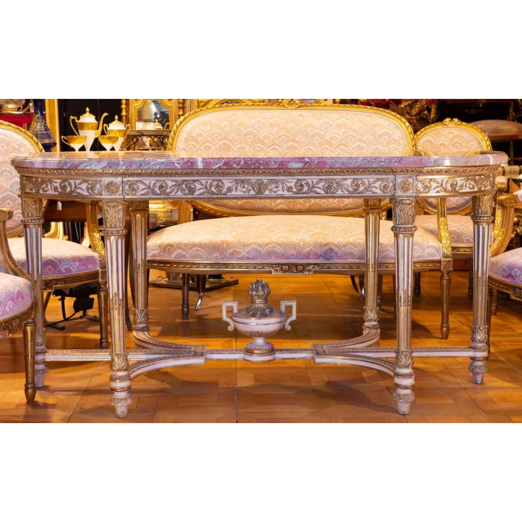 Table de style Louis XVI dessus de marbre rose fin 19e siècle | Biron Table de style Louis XVI dessus de marbre rose fin 19e siècle