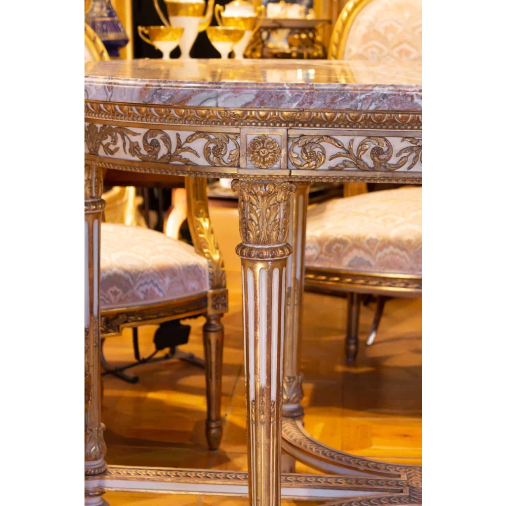 Table de style Louis XVI dessus de marbre rose fin 19e siècle | Biron Table de style Louis XVI dessus de marbre rose fin 19e siècle