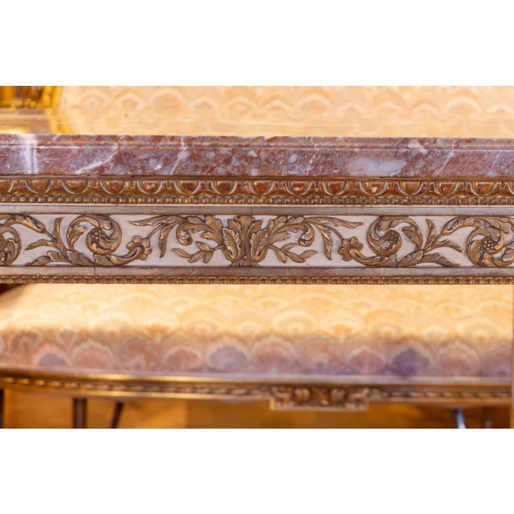Table de style Louis XVI dessus de marbre rose fin 19e siècle | Biron Table de style Louis XVI dessus de marbre rose fin 19e siècle