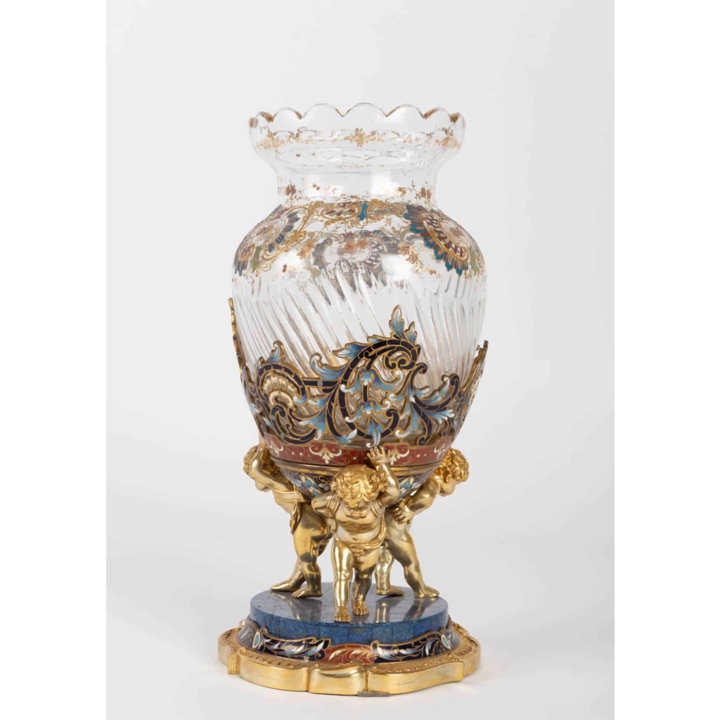 Vase en bronze doré et cristal Napoléon III 19e siècle