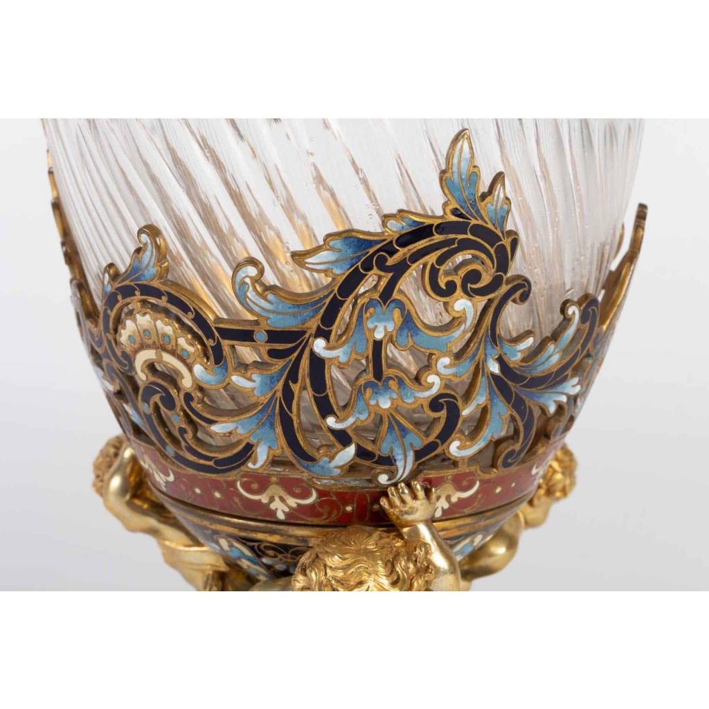Vase en bronze doré et cristal Napoléon III 19e siècle