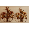 1970′ Paire d’ Appliques en Métal peint à Décor de Tournesols | Biron ||||||||||