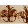 1970′ Paire d’ Appliques en Métal peint à Décor de Tournesols | Biron 1970' Paire d' Appliques en Métal peint à Décor de Tournesols