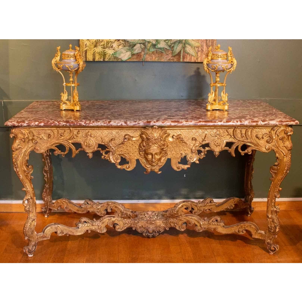 Grande console de style Régence en bois doré. XIXème siècle. | Biron Grande console de style Régence en bois doré. XIXème siècle.