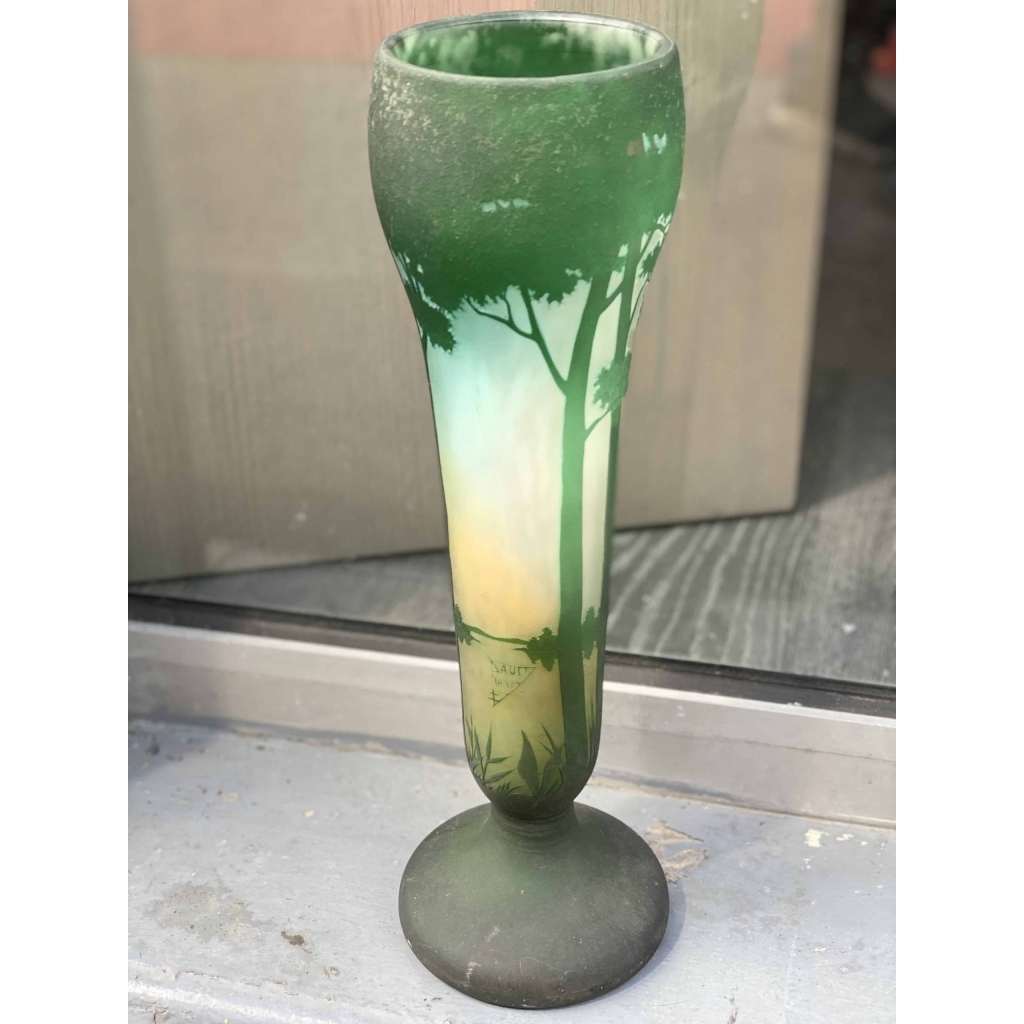 Daum Nancy Etched Cameo Glass Landscape | Biron Daum Nancy Etched Cameo Glass Landscape