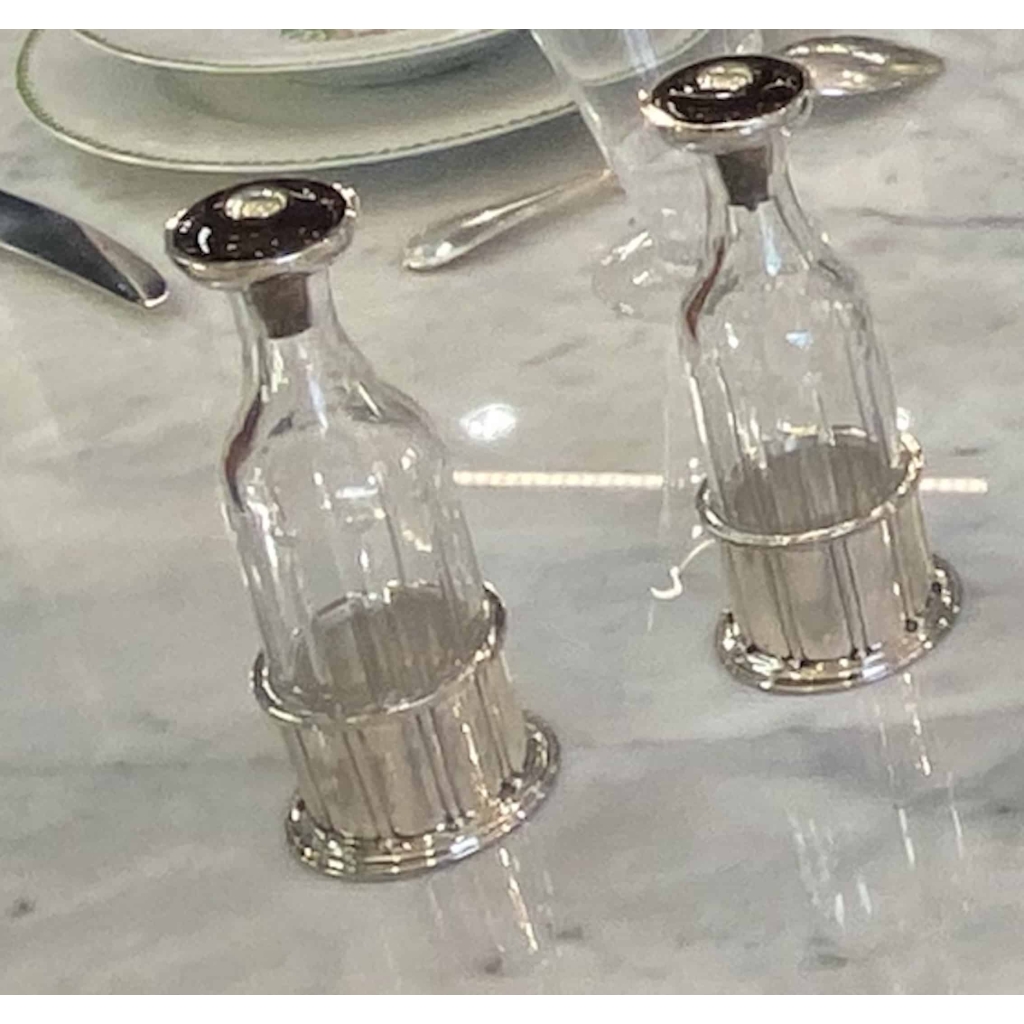 Jean E. Puiforcat Pair of Silver and Cristal Bottle | Biron Jean E. Puiforcat Pair of Silver and Cristal Bottle
