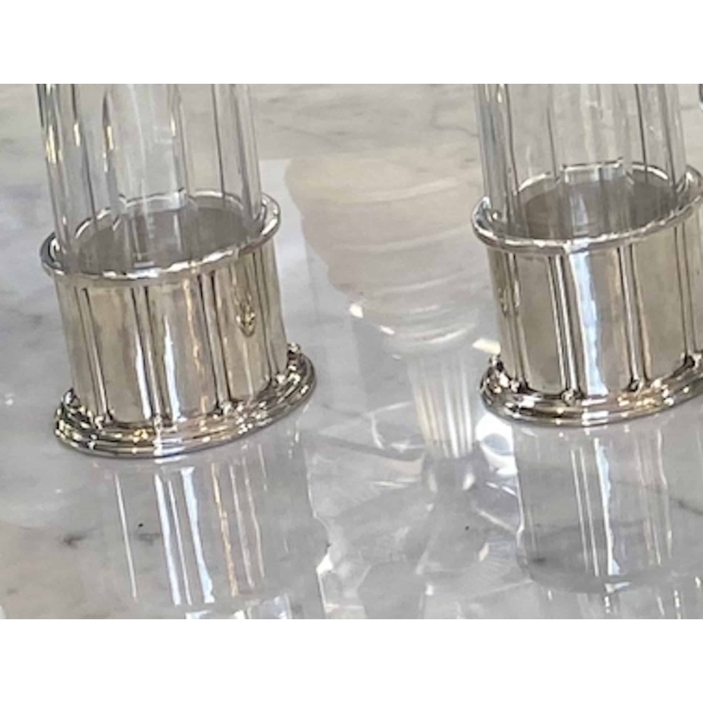 Jean E. Puiforcat Pair of Silver and Cristal Bottle | Biron Jean E. Puiforcat Pair of Silver and Cristal Bottle