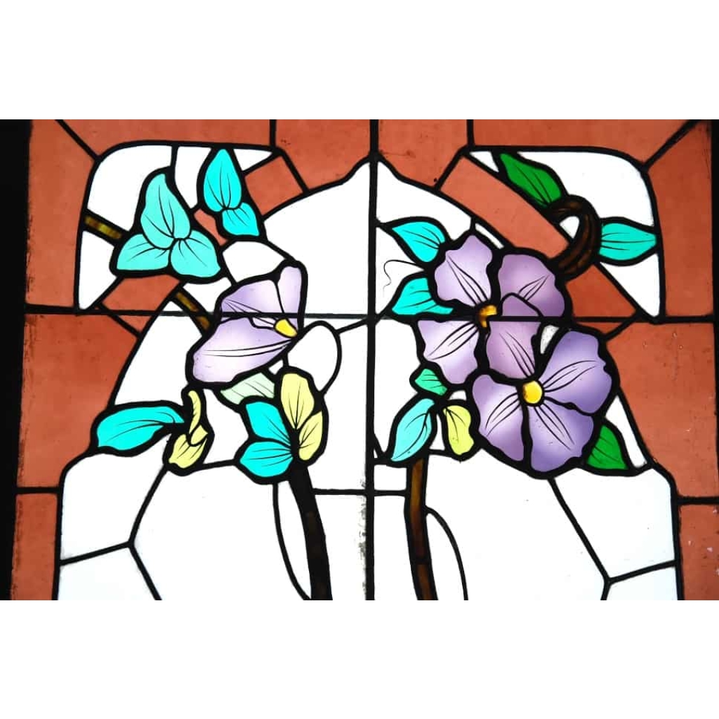 VITRAUX VITRAIL ART NOUVEAU CLEMATITES V96 | Biron VITRAUX VITRAIL ART NOUVEAU CLEMATITES V96