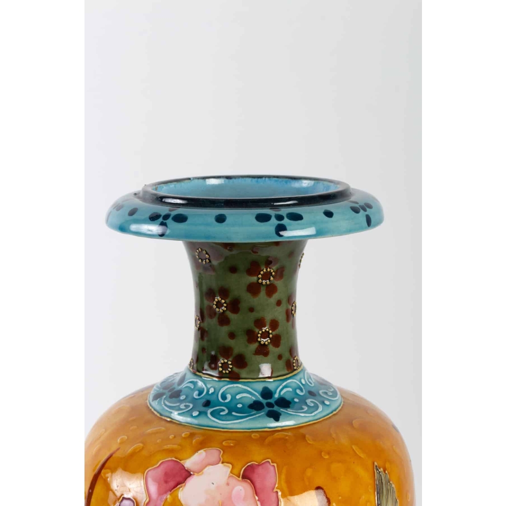 Grand Vase Art Nouveau :aux Iris et Oiseaux (1880) | Biron Grand Vase Art Nouveau :aux Iris et Oiseaux (1880)