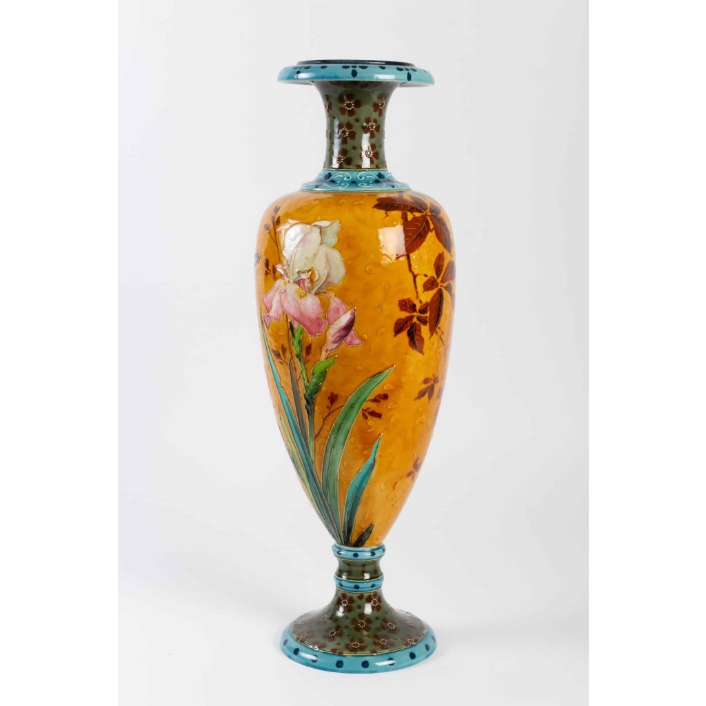 Grand Vase Art Nouveau :aux Iris et Oiseaux (1880) | Biron Grand Vase Art Nouveau :aux Iris et Oiseaux (1880)