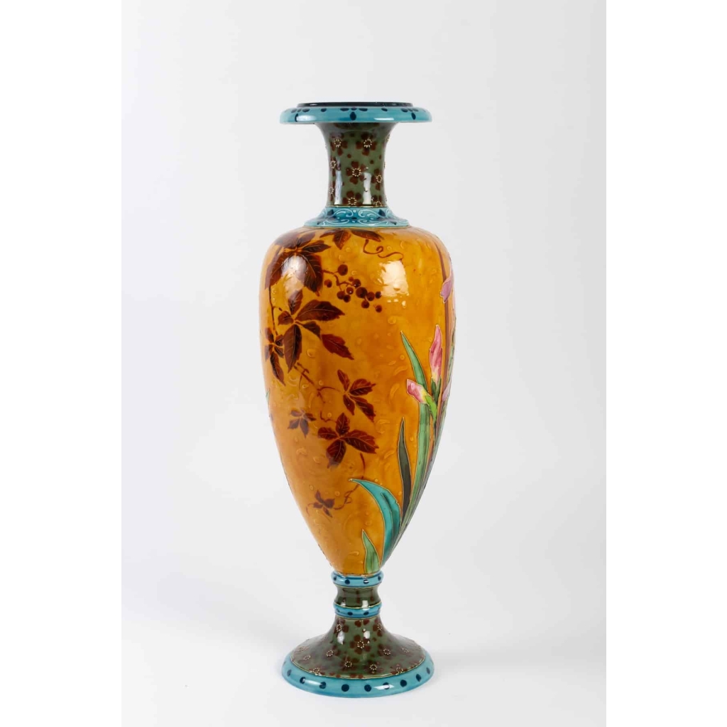 Grand Vase Art Nouveau :aux Iris et Oiseaux (1880) | Biron Grand Vase Art Nouveau :aux Iris et Oiseaux (1880)