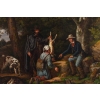 Tableau la partie de dés des chasseurs signée Jean MIEG 1842