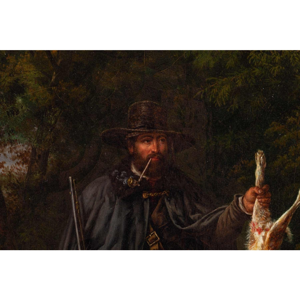 Tableau la partie de dés des chasseurs signée Jean MIEG 1842