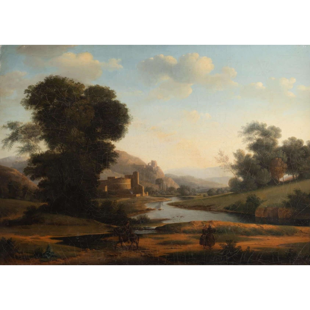 Huile sur toile paysage italianisant, école française vers 1830