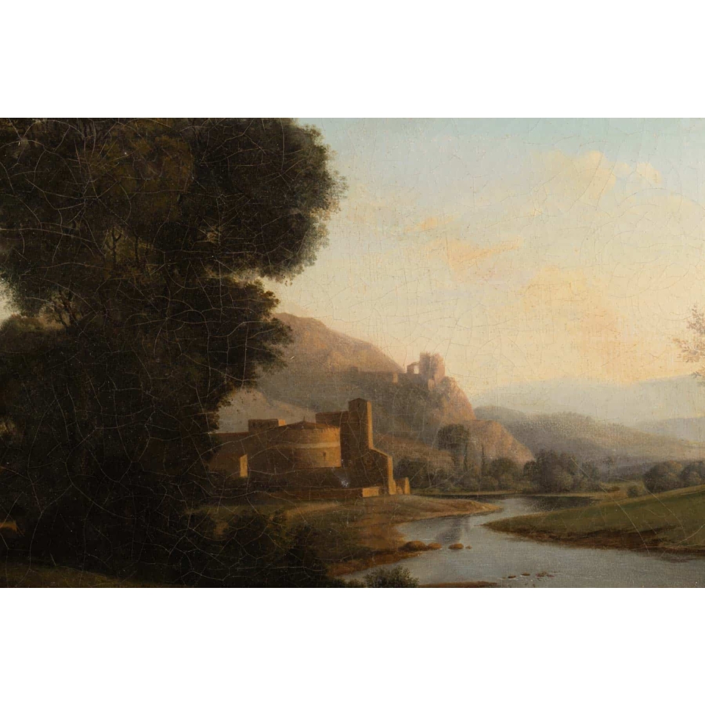 Huile sur toile paysage italianisant, école française vers 1830
