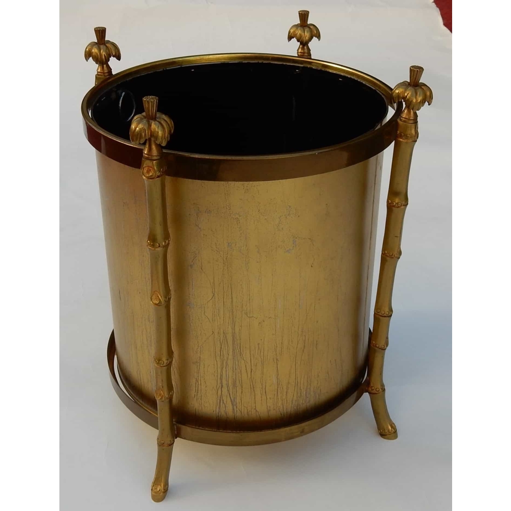 1970′ Corbeille A Papier Montants Palmiers en Bronze Doré Style Maison Charles | Biron |||||||||||