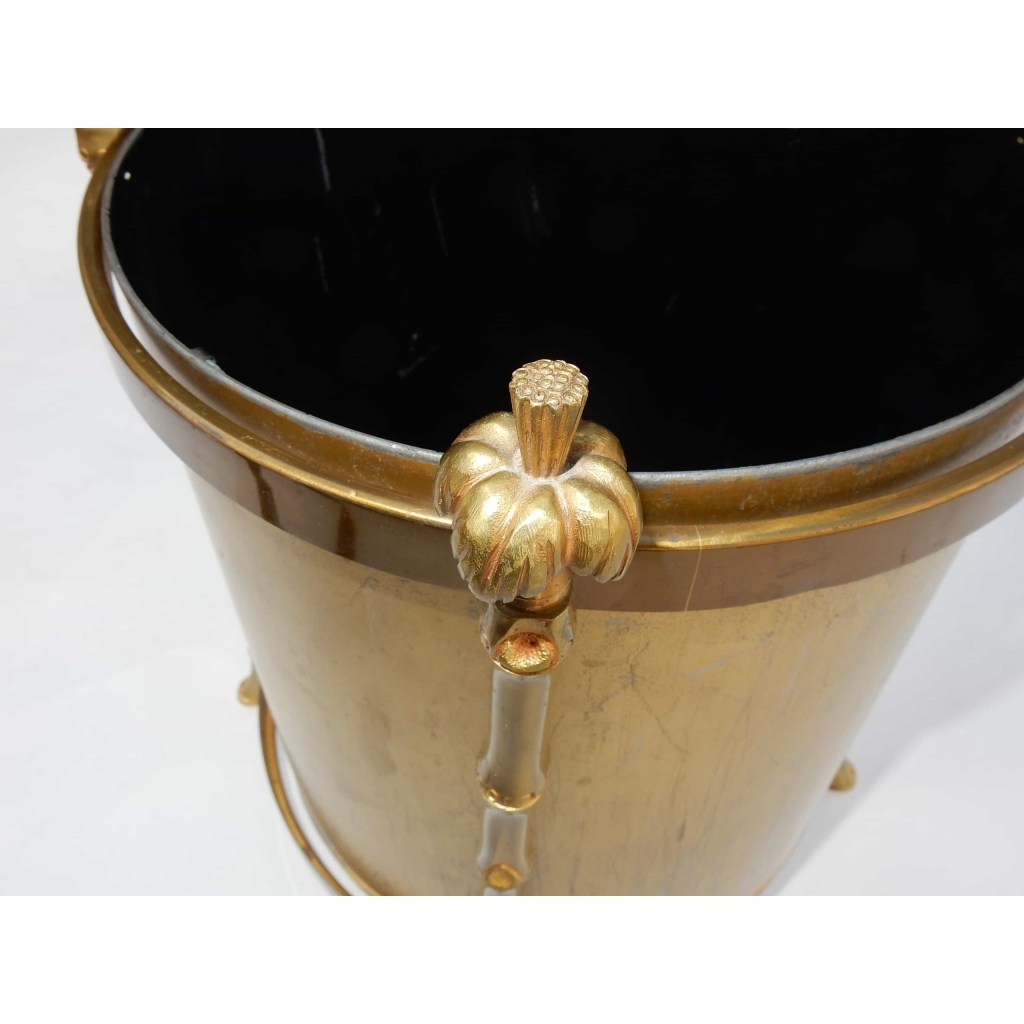 1970′ Corbeille A Papier Montants Palmiers en Bronze Doré Style Maison Charles | Biron 1970' Corbeille A Papier Montants Palmiers en Bronze Doré Style Maison Charles