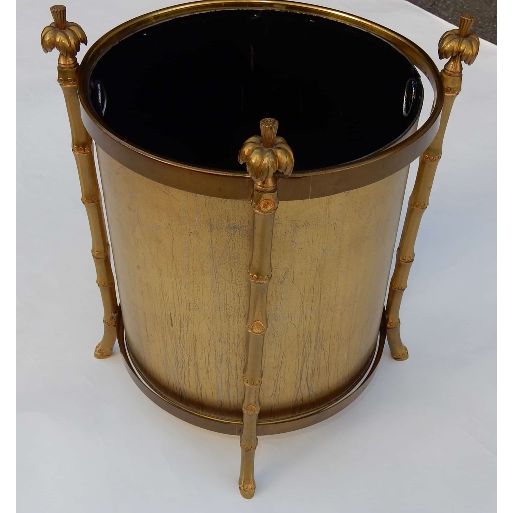 1970′ Corbeille A Papier Montants Palmiers en Bronze Doré Style Maison Charles | Biron 1970' Corbeille A Papier Montants Palmiers en Bronze Doré Style Maison Charles