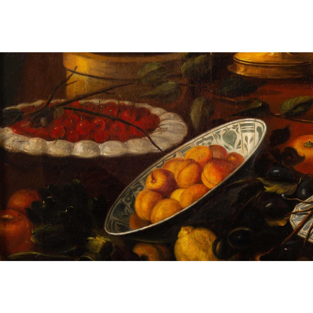 Nature morte aux cerises et melons, XVIII ème siècle. Suiveur de SNYDER