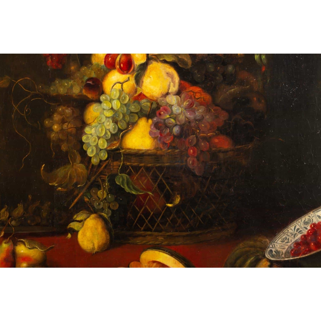 Nature morte aux cerises et melons, XVIII ème siècle. Suiveur de SNYDER