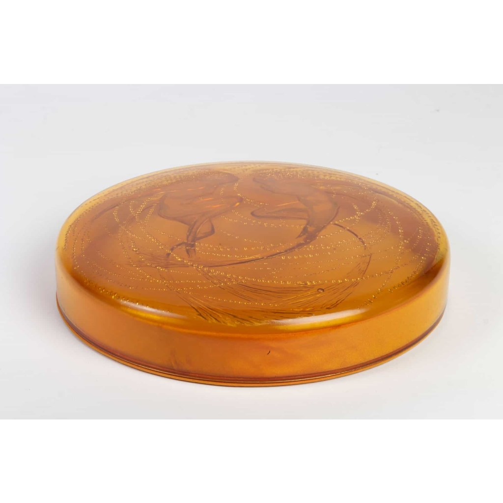 Boite « Deux Sirènes » verre orange opalescent de René LALIQUE