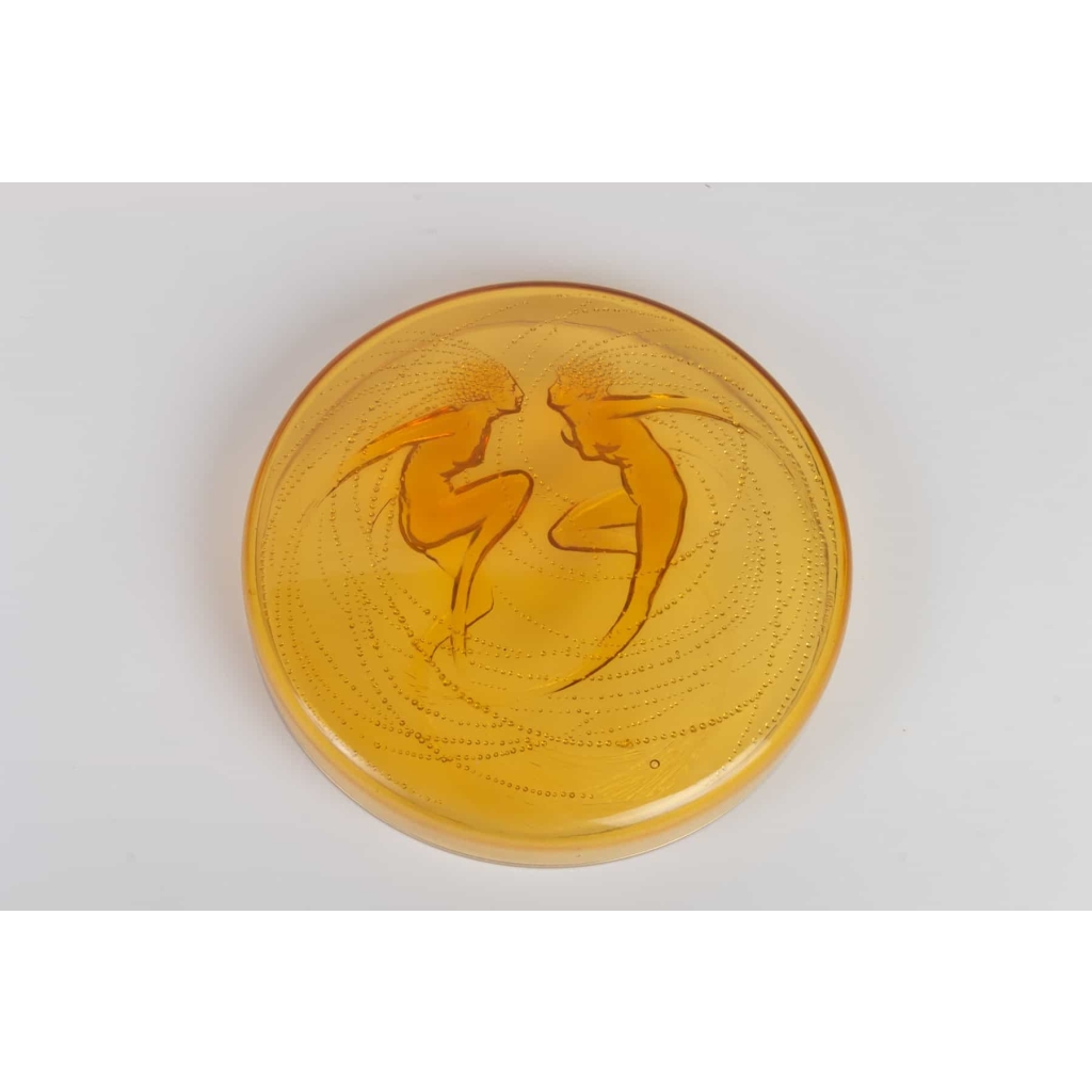 Boite « Deux Sirènes » verre orange opalescent de René LALIQUE