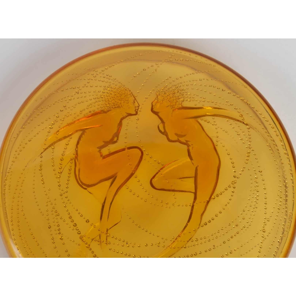 Boite « Deux Sirènes » verre orange opalescent de René LALIQUE
