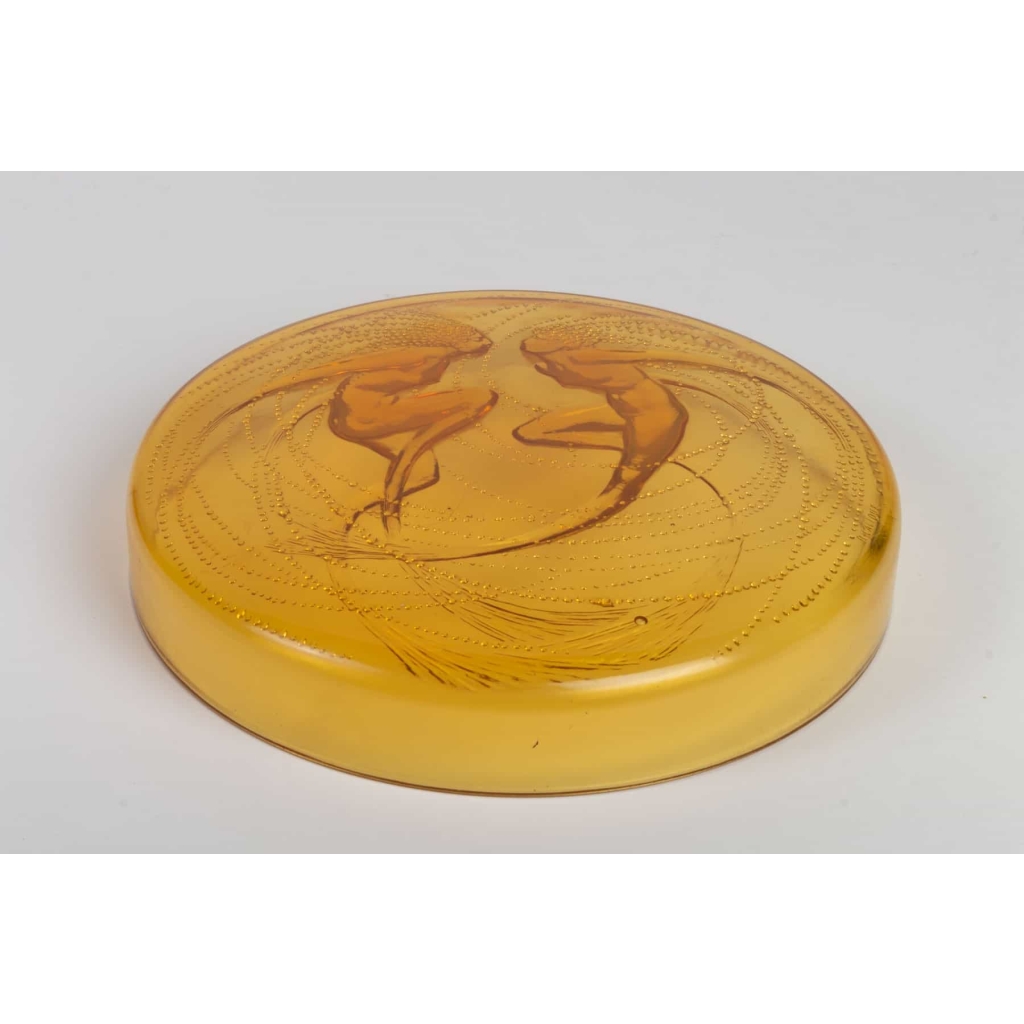 Boite « Deux Sirènes » verre orange opalescent de René LALIQUE