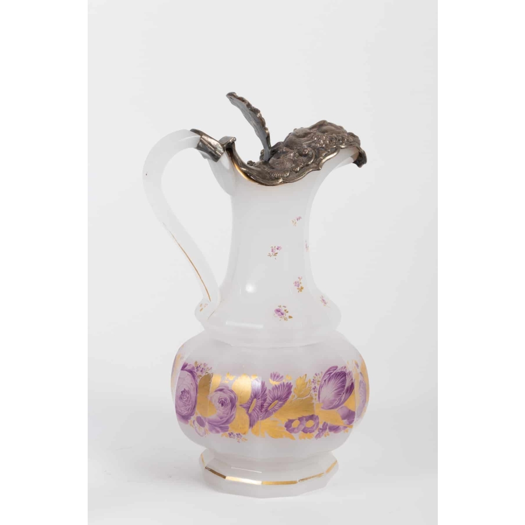 Aiguière en opaline et son verre 19e siècle