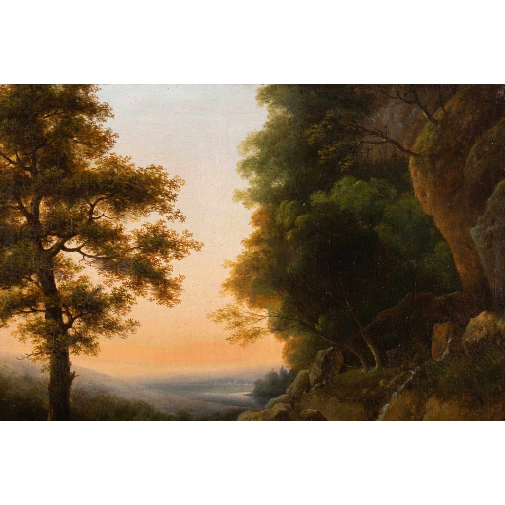 Huile sur toile Personnage près des cascades XVIIIe siècle