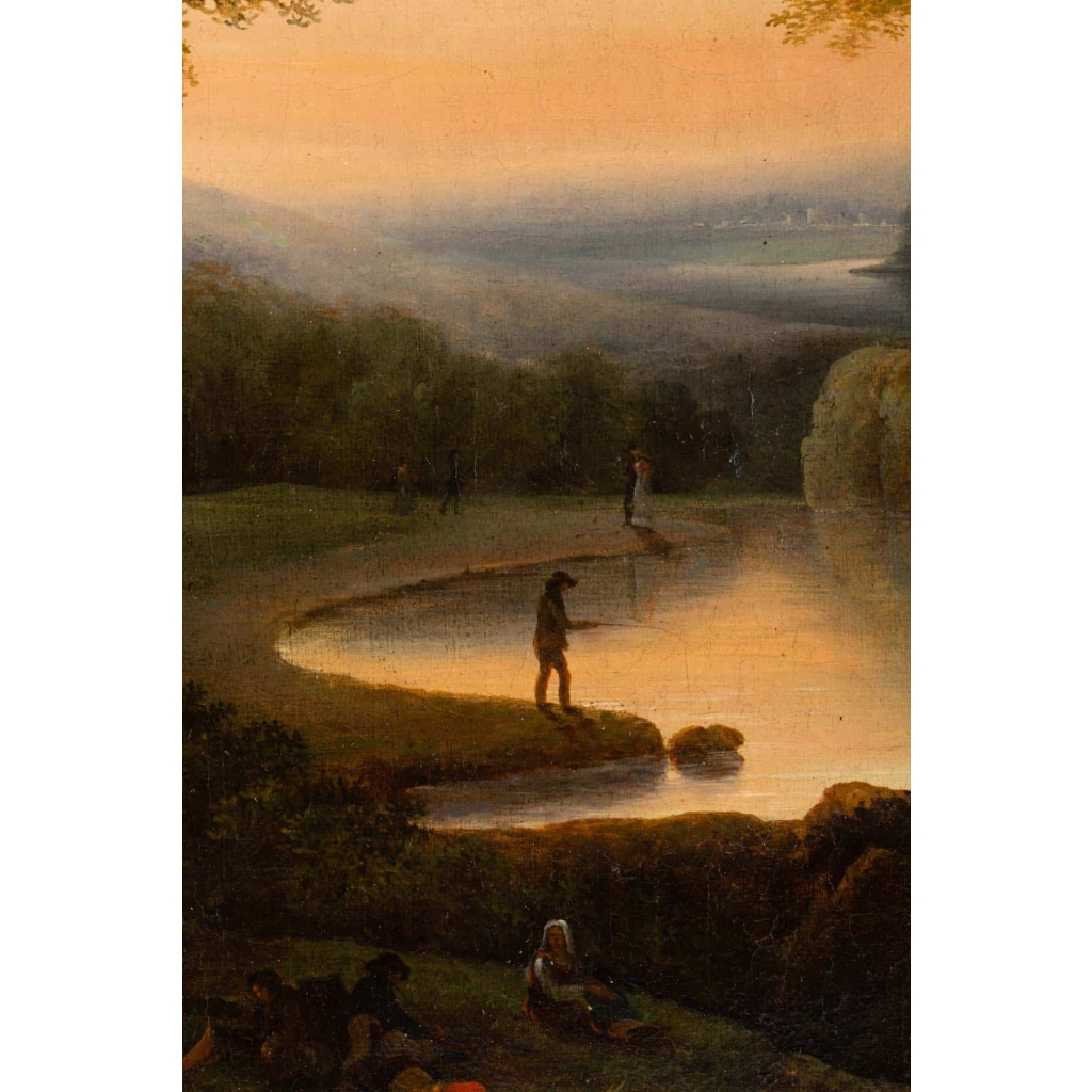 Huile sur toile Personnage près des cascades XVIIIe siècle