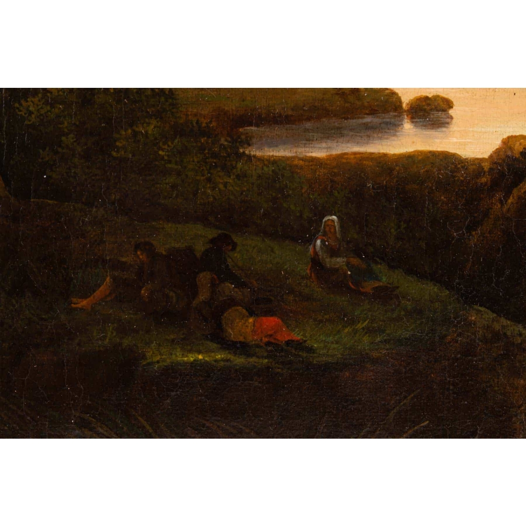 Huile sur toile Personnage près des cascades XVIIIe siècle
