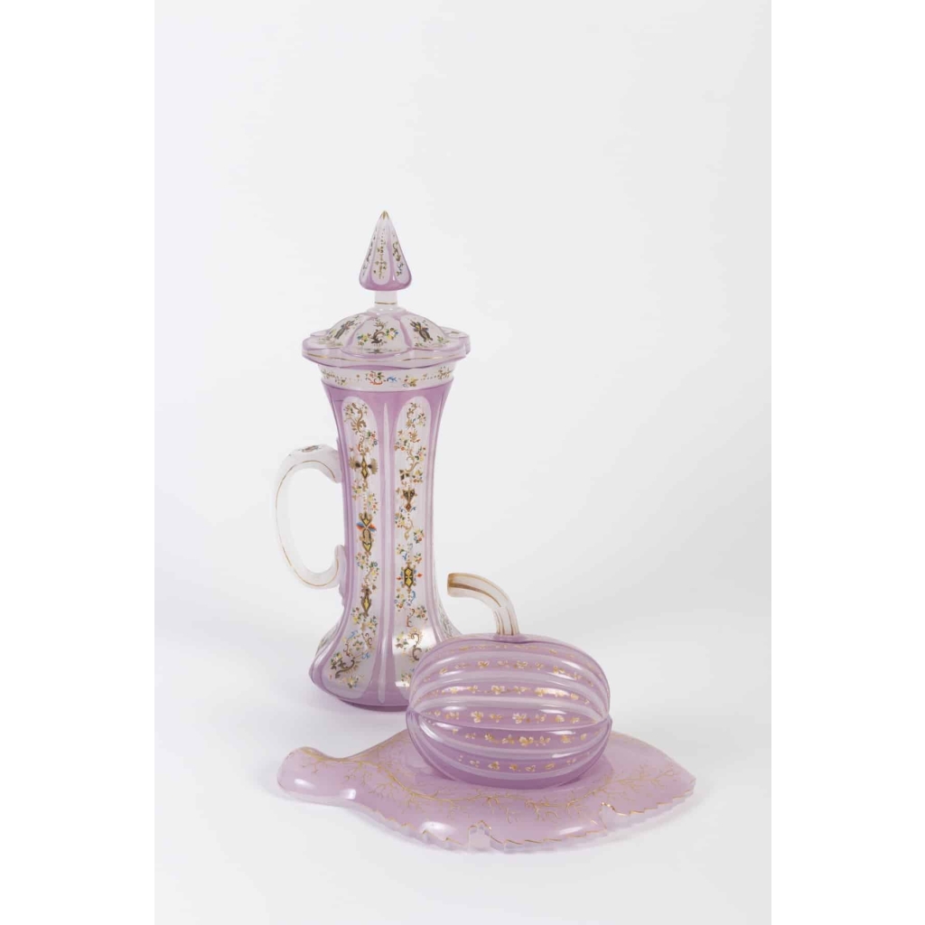 Chope et Sucrier en opaline époque Napoléon III | Biron Chope et Sucrier en opaline époque Napoléon III