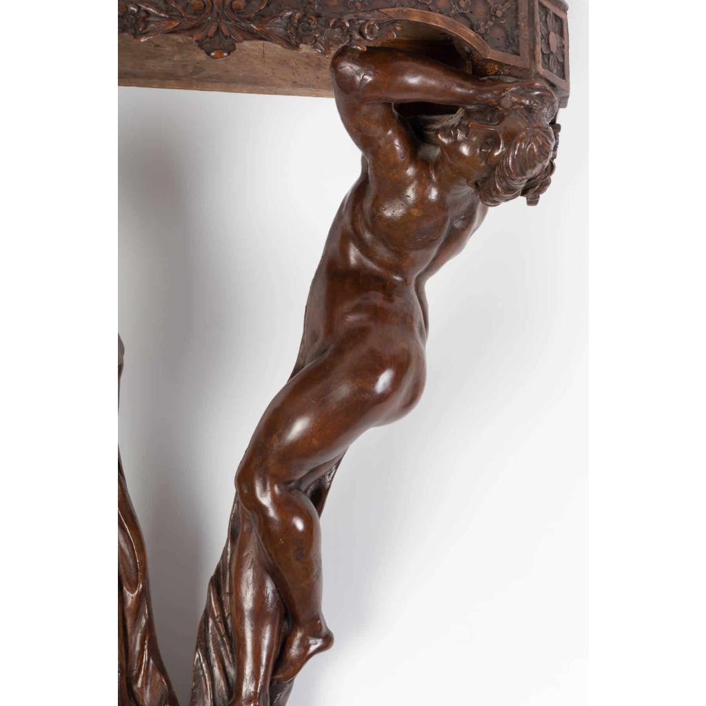 Console Régence en noyer aux Naïades | Biron Console Régence en noyer aux Naïades