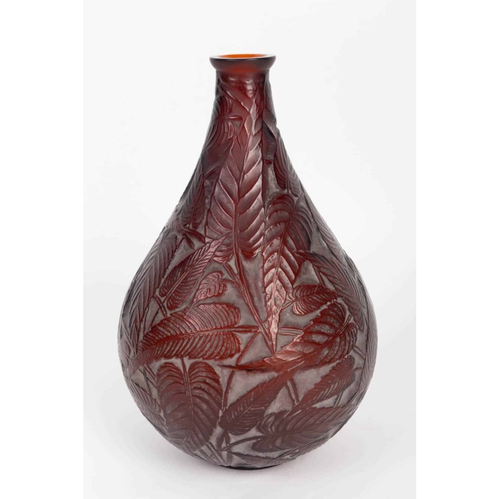 Vase « Sauges » verre ambre patiné blanc de René LALIQUE | Biron ||||||