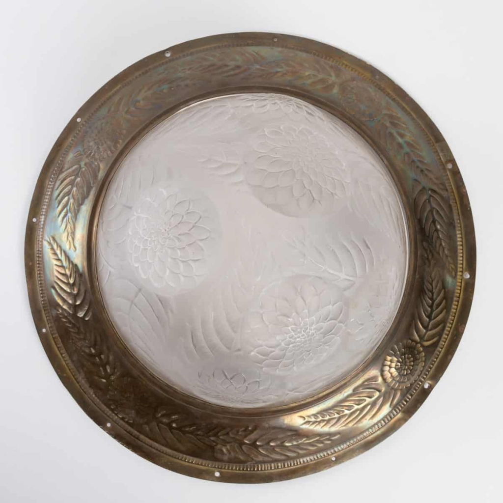 Suspension Plafonnier « Dahlias » verre blanc de René LALIQUE | Biron Suspension Plafonnier « Dahlias » verre blanc de René LALIQUE