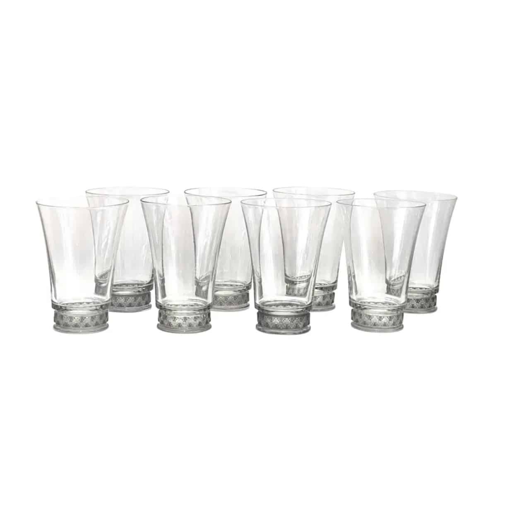 Suite de Huit 8 Gobelets « Reims » verre blanc patiné gris de René LALIQUE | Biron |||||