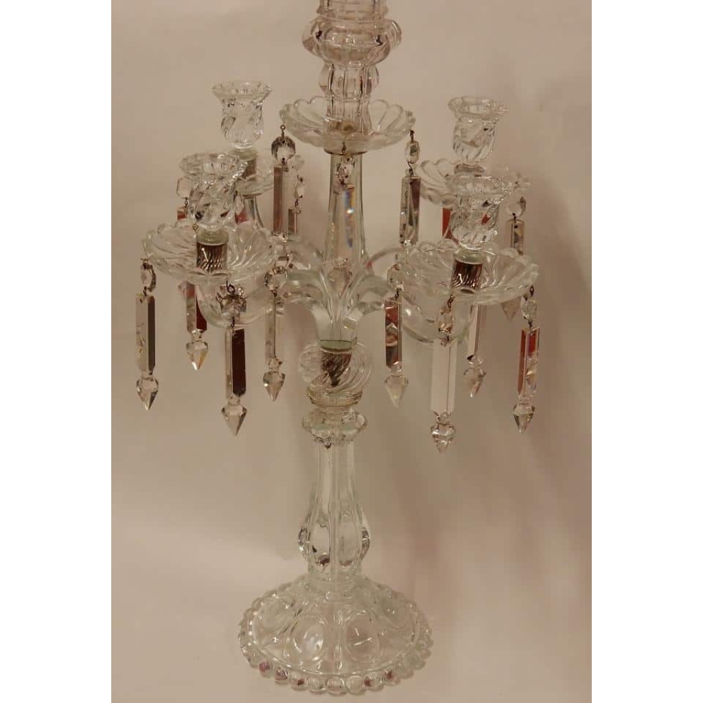 1950′ Chandelier Baccarat Avec 4 Branches Socle Perlé Modéle Bambou Ou Tors Non Signé | Biron 1950' Chandelier Baccarat Avec 4 Branches Socle Perlé Modéle Bambou Ou Tors Non Signé