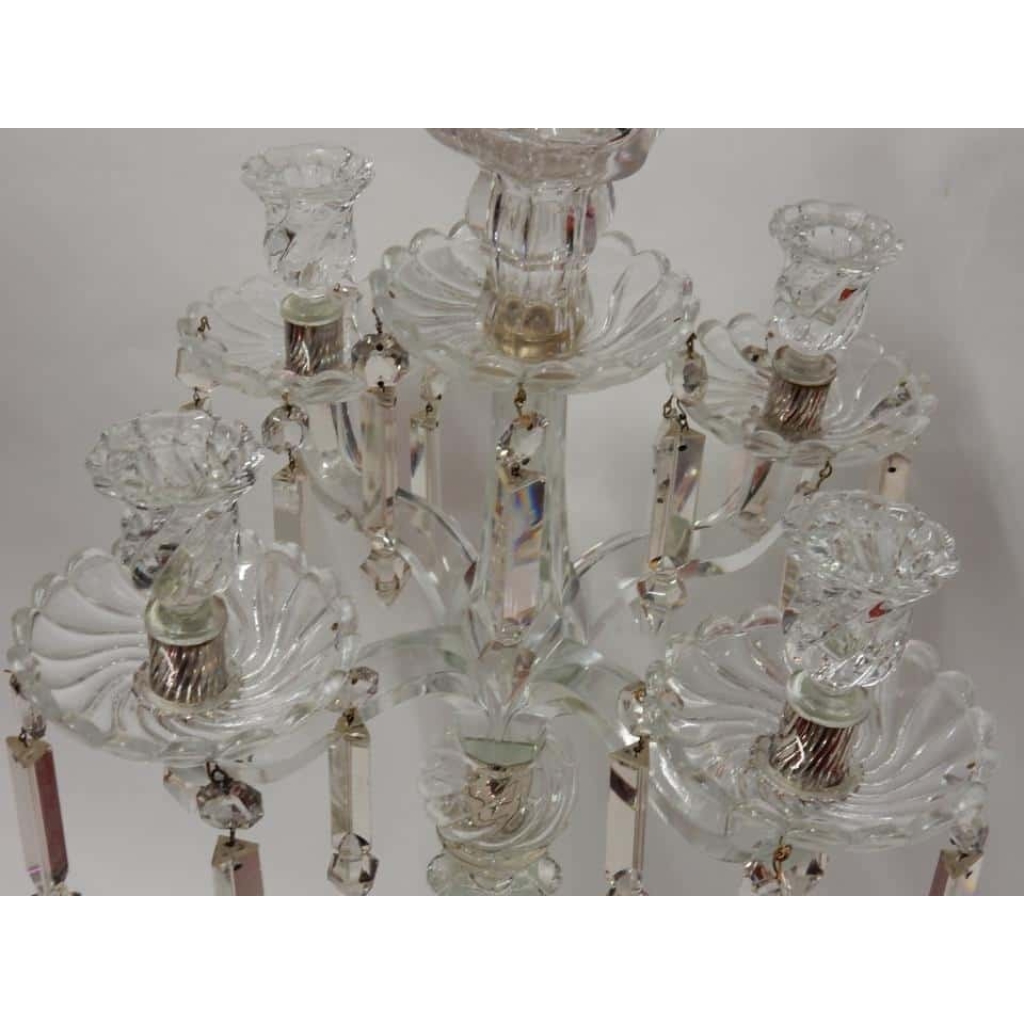 1950′ Chandelier Baccarat Avec 4 Branches Socle Perlé Modéle Bambou Ou Tors Non Signé | Biron 1950' Chandelier Baccarat Avec 4 Branches Socle Perlé Modéle Bambou Ou Tors Non Signé