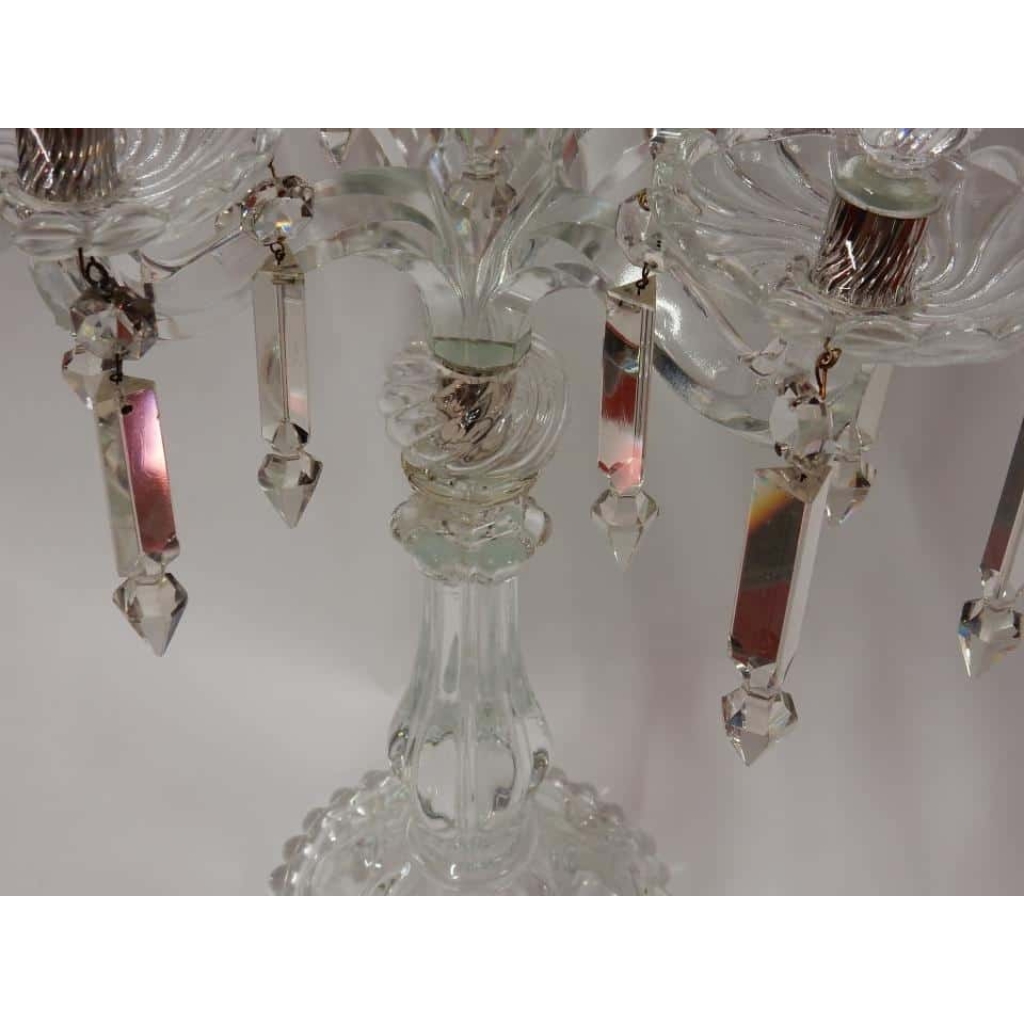 1950′ Chandelier Baccarat Avec 4 Branches Socle Perlé Modéle Bambou Ou Tors Non Signé | Biron 1950' Chandelier Baccarat Avec 4 Branches Socle Perlé Modéle Bambou Ou Tors Non Signé