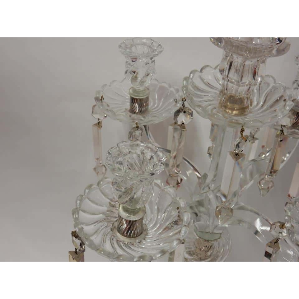 1950′ Chandelier Baccarat Avec 4 Branches Socle Perlé Modéle Bambou Ou Tors Non Signé | Biron 1950' Chandelier Baccarat Avec 4 Branches Socle Perlé Modéle Bambou Ou Tors Non Signé