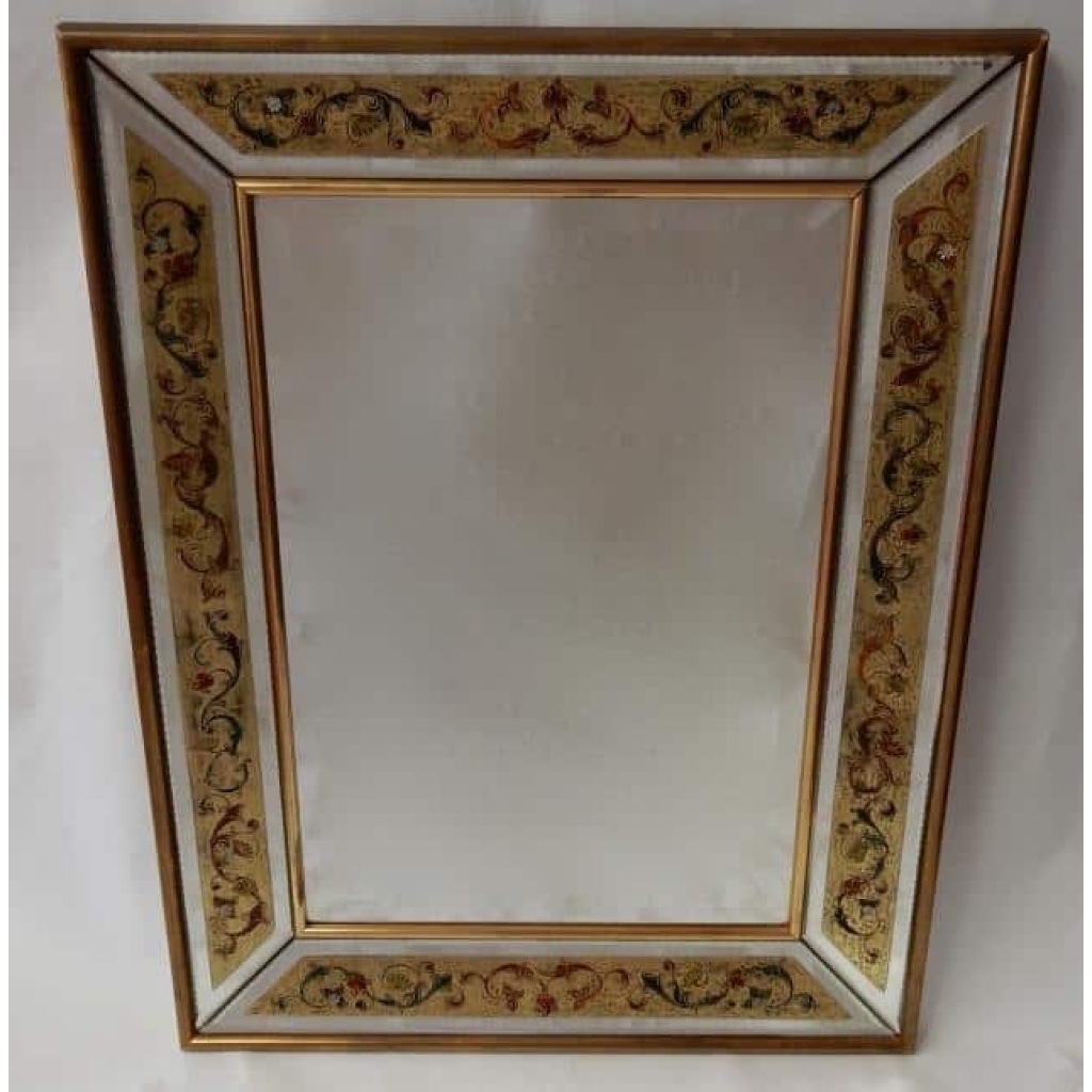 1970′ Miroir Décors Fixés Sous Verre 97 X 74 CM | Biron ||||||
