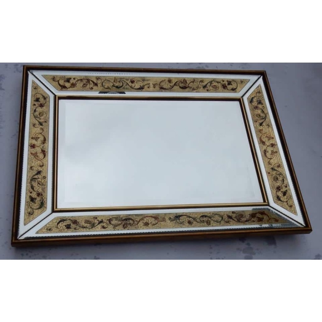 1970′ Miroir Décors Fixés Sous Verre 97 X 74 CM | Biron 1970' Miroir Décors Fixés Sous Verre 97 X 74 CM