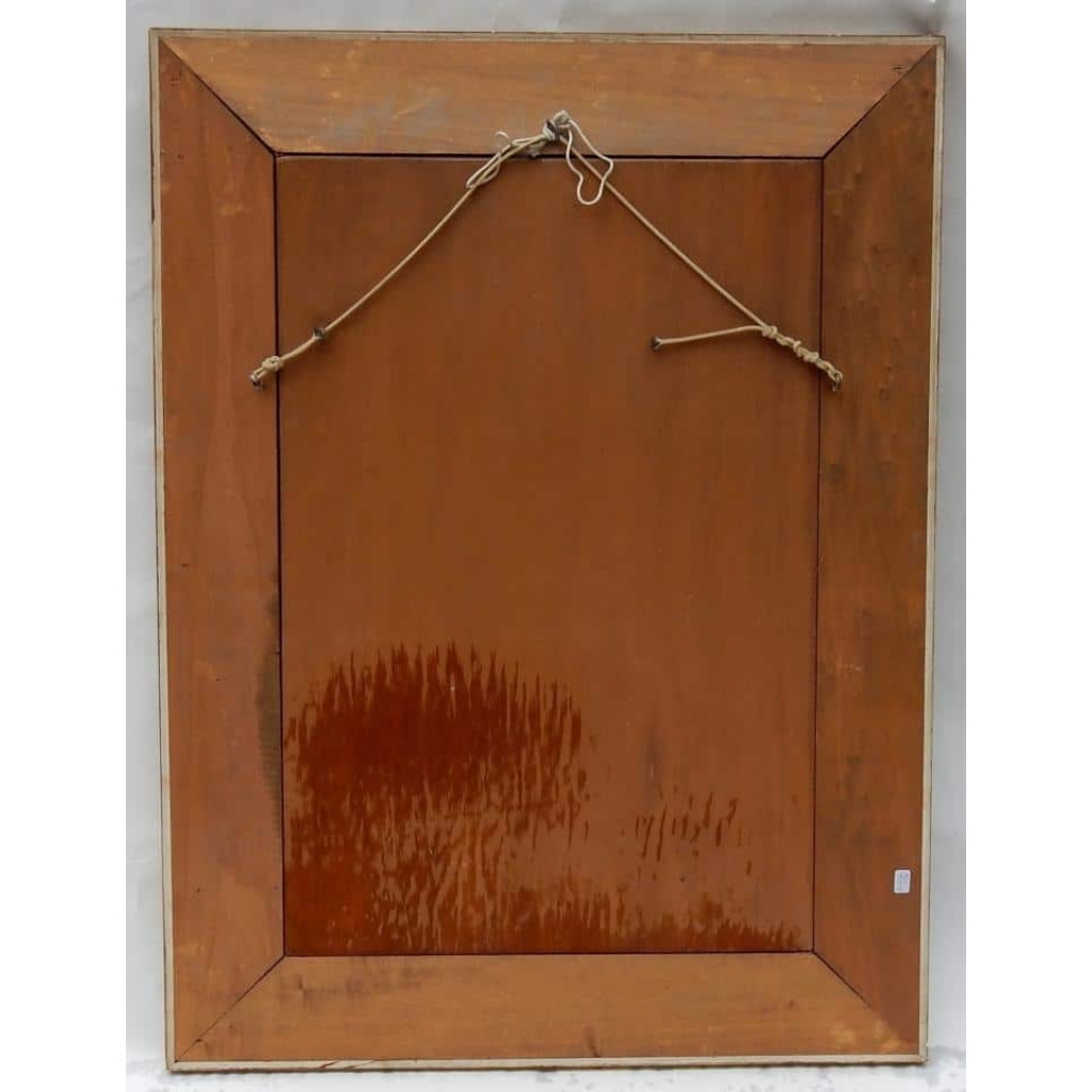 1970′ Miroir Décors Fixés Sous Verre 97 X 74 CM | Biron 1970' Miroir Décors Fixés Sous Verre 97 X 74 CM