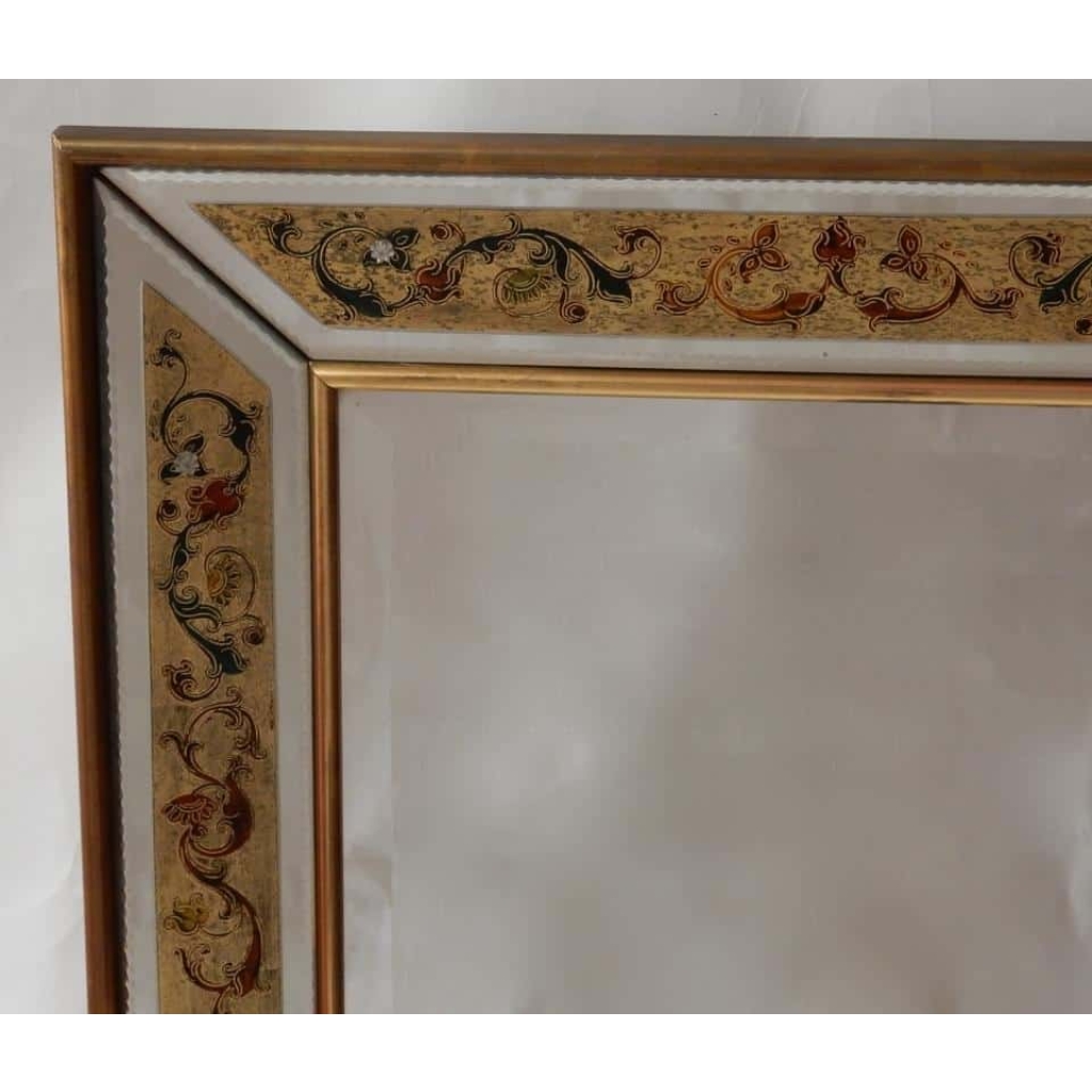 1970′ Miroir Décors Fixés Sous Verre 97 X 74 CM | Biron 1970' Miroir Décors Fixés Sous Verre 97 X 74 CM