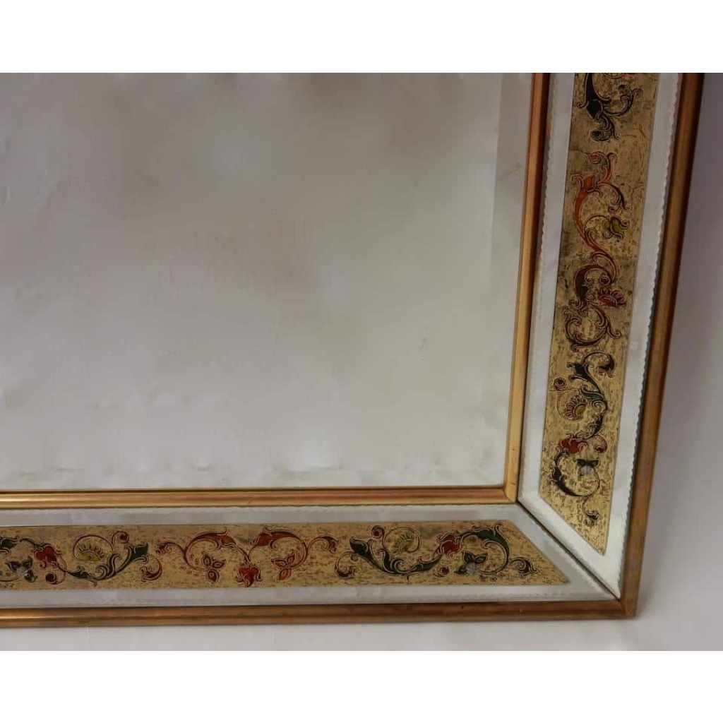 1970′ Miroir Décors Fixés Sous Verre 97 X 74 CM | Biron 1970' Miroir Décors Fixés Sous Verre 97 X 74 CM