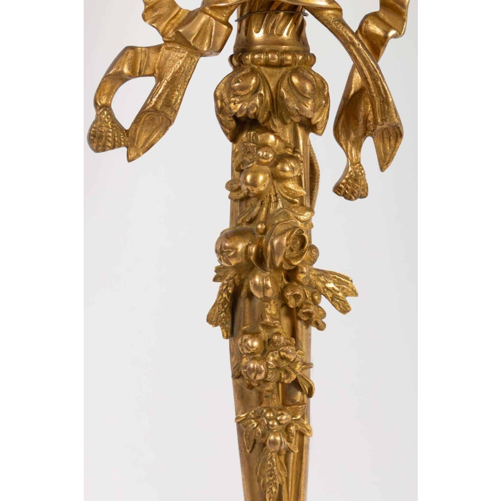 Grande paire d'appliques Louis XVI en bronze doré